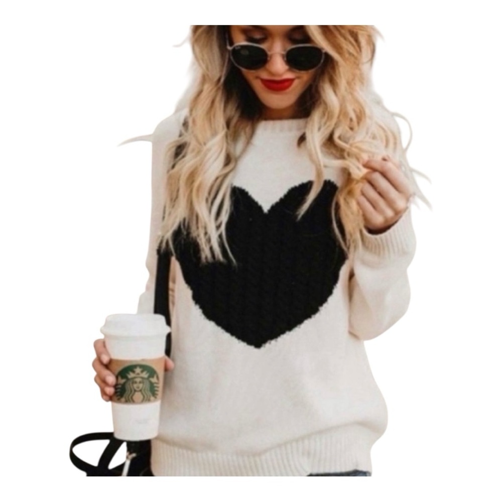 Vici Cream Sweater with Black Heart Design